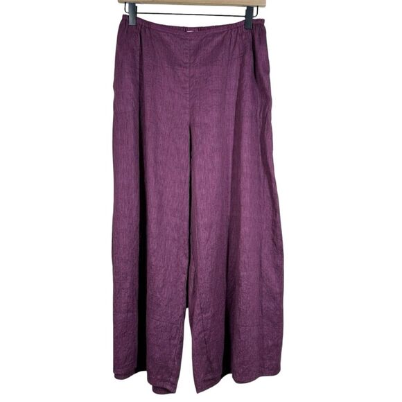 Kleen Wide Leg Crinkle Cropped Pants Purple Silk Linen Lagenlook Artsy Medium - Picture 1 of 6
